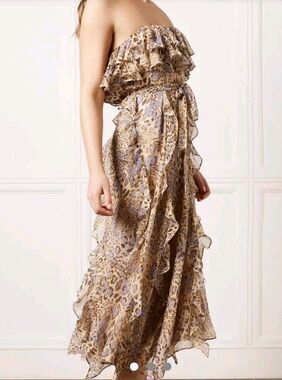 Bardot Junior Girls 10 Midi Tiered Chiffon Dress Animal Print Ruffled Straps/Tie